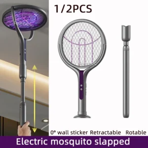 Intelligent Rotating Head Electric Fly Swatter 2800V with Extension Handle Rechargeable USB 5-Layer Protectio Anti-mosquito