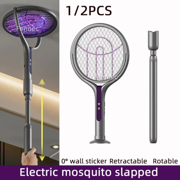 Intelligent Rotating Head Electric Fly Swatter 2800V with Extension Handle Rechargeable USB 5-Layer Protectio Anti-mosquito