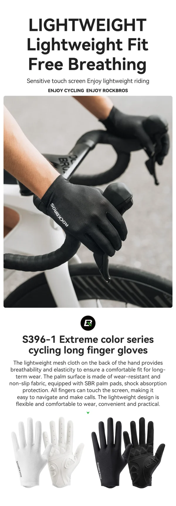 ROCKBROS Cycling Gloves SBR Shock Absorption Full Finger Bike Gloves Seamless Non-Slip Breathable Windproof Riding Gloves - Image 9