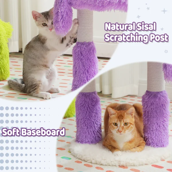 2 in 1 Cat Tree with Natural Sisal Scratching Posts, Cute Plush Small Cat Tower, Large Cat Condo for Indoor, Kitten Bed House - Image 4