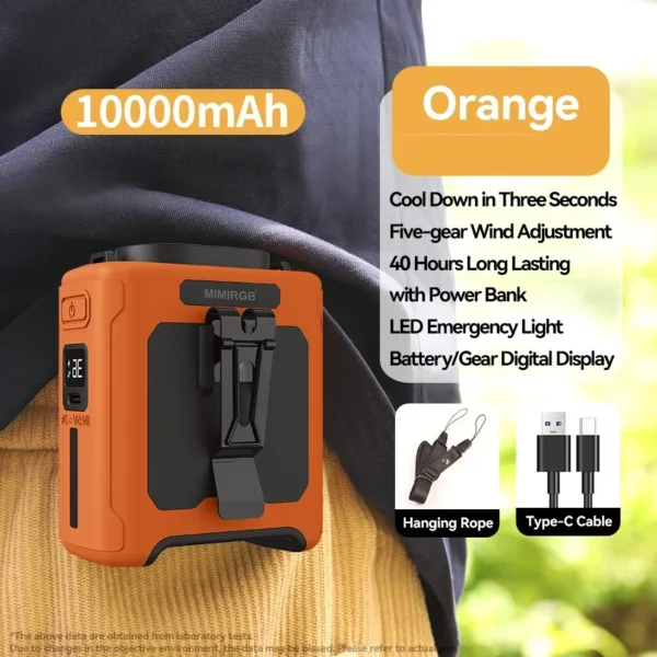 10000mAh Waist Fan Wearable Waist Fan 5 Speeds & Light 40H Hands-Free Cooling for Outdoor Jobsite Travel Long range for outdoor - Image 7