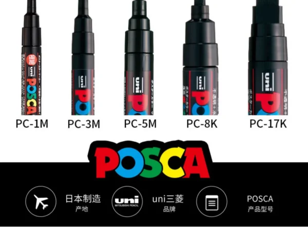 Mitsubishi Posca Acrylic Marker 1M 3M 5M Water-Based plumones colores 7/8/12/15/16 Various Sizes for Multi-Surface Art Supplies - Image 31