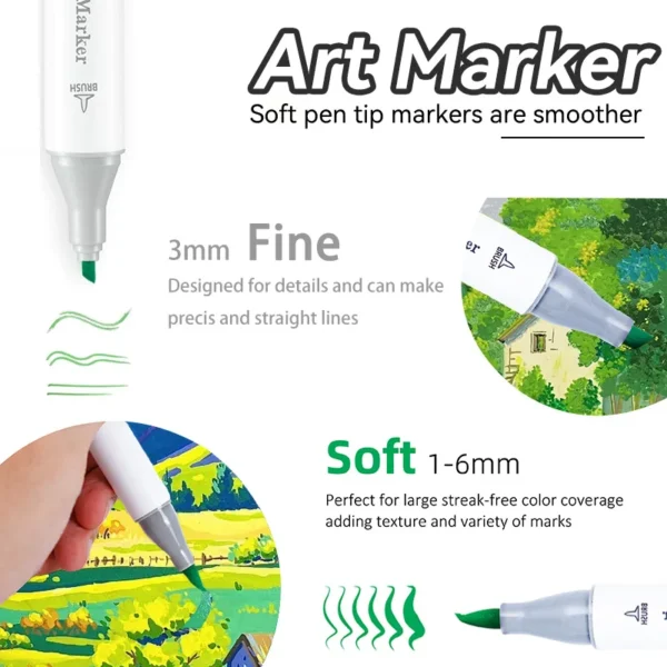 48/60/80/120/168 Colors Dual Tip Art Markers Brush & Chisel Permanent Marker Pens with Base Gifts for Christmas Back To School - Image 3