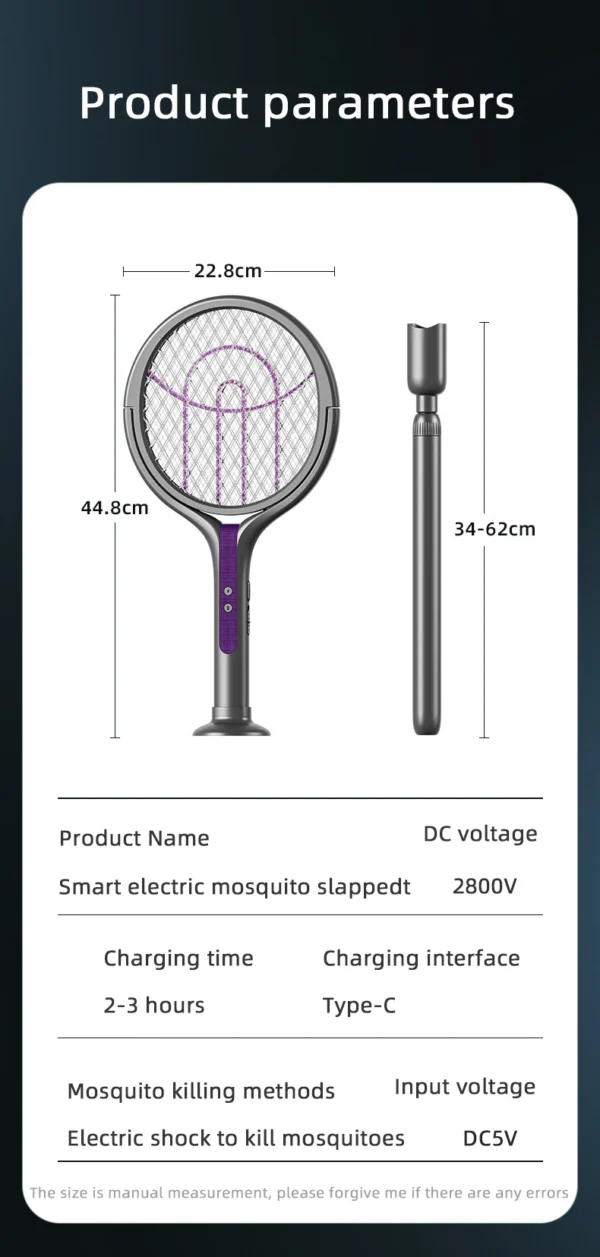 Intelligent Rotating Head Electric Fly Swatter 2800V with Extension Handle Rechargeable USB 5-Layer Protectio Anti-mosquito - Image 24