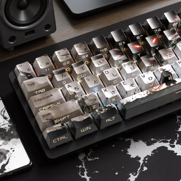 129 Keys Swordsman 5 Sides Dye Sub PBT Keycap Cherry Profile Side Printed Shine Through Keycaps for MX Switches Gaming Keyboard