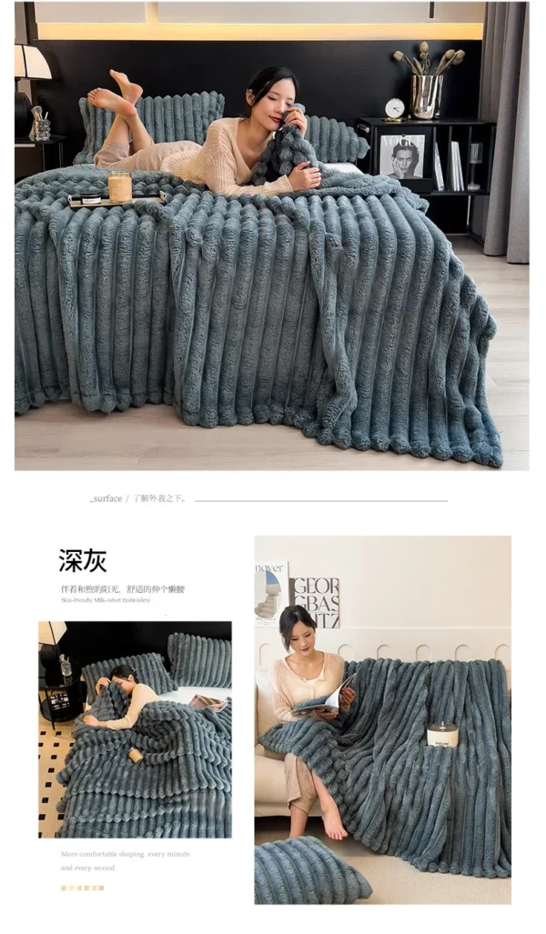 New Artificial Rabbit Plush Autumn Warm Blankets for Beds Soft Coral Fleece Sofa Throw Blanket Comfortable Thicken Bed Sheet - Image 36
