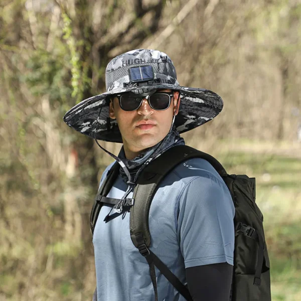 Solar Fan Hat Outdoor Fishing Hat with 2 Solar Fan Wide Brim Bucket Hat Summer Cap for Men Outdoor Camping Fishing Hiking - Image 28