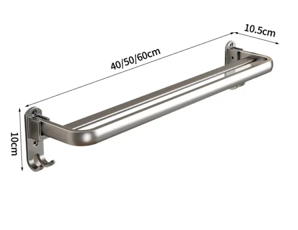 Folding Towel Rack Non Perforated Space Aluminum Toilet Bathroom Wall Mounted Wall Mounted Storage Double Pole Towel Bar - Image 9