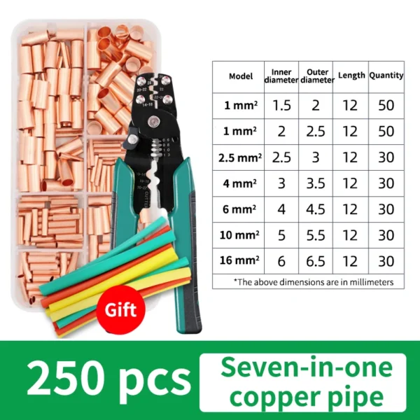 GT Copper Connecting Pipe Wire Joint Small Copper Tube Terminal Cable Lug Bootlace Ferrule Kit with Crimping Pliers Tool - Image 7