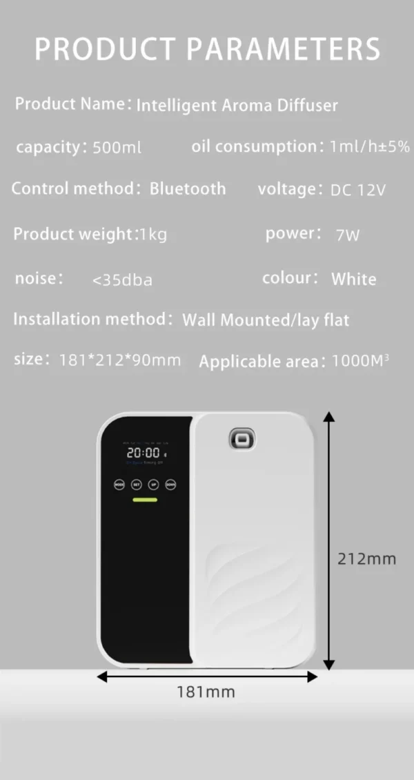 1000m³ Scent Diffuser Machine Wall Mounted Fragrance Diffuser Bluetooth Essential Oils Diffuser Electric Smell for Home Hotel - Image 22