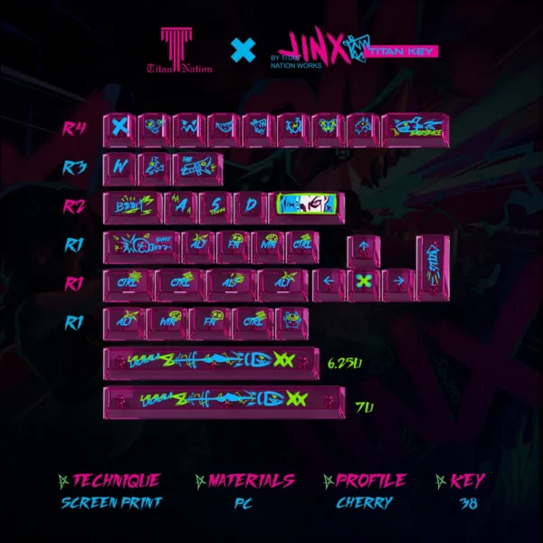 Jinx Keycaps Side Engraved Translucent Cherry Height Pbt Pc Twin Cities War Graffiti For Aula F75 Keyboard Keycaps - Image 8