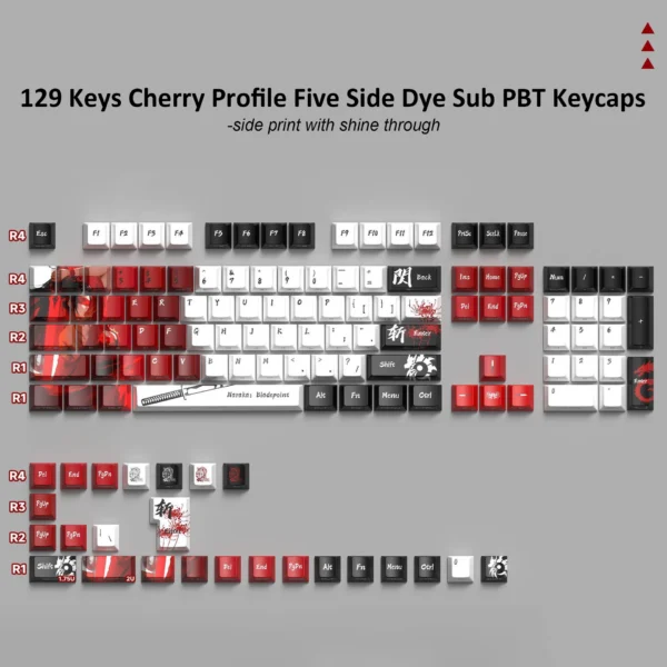 129 Keys Swordsman 5 Sides Dye Sub PBT Keycap Cherry Profile Side Printed Shine Through Keycaps for MX Switches Gaming Keyboard - Image 8