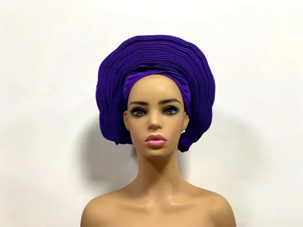 African Sego Gele Headtie Already made Auto Turban Afro Aso Ebi Oke Pink Blue With Stone Beawide Nigerian Brim For Wedding Party - Image 36