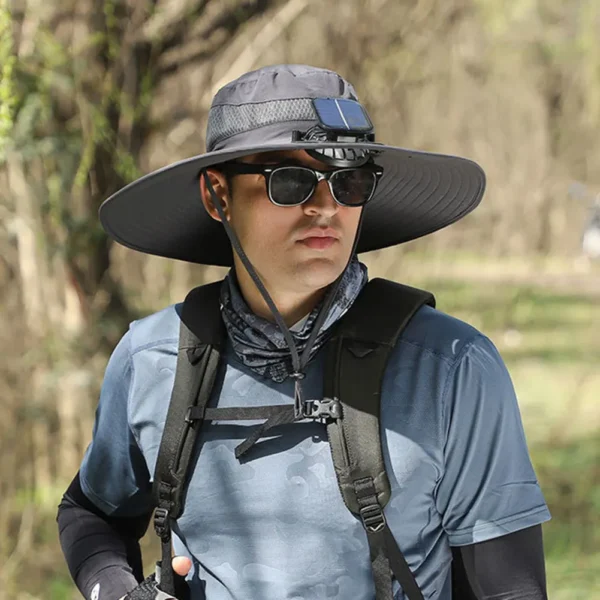 Solar Fan Hat Outdoor Fishing Hat with 2 Solar Fan Wide Brim Bucket Hat Summer Cap for Men Outdoor Camping Fishing Hiking - Image 26