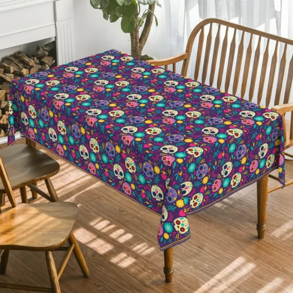 Halloween Mexico Sugar Skull Rectangle Tablecloth Party Decor Reusable Waterproof Tablecloth for Table Halloween Decorations - Image 2