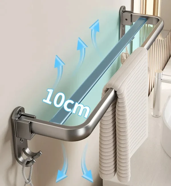 Folding Towel Rack Non Perforated Space Aluminum Toilet Bathroom Wall Mounted Wall Mounted Storage Double Pole Towel Bar - Image 13
