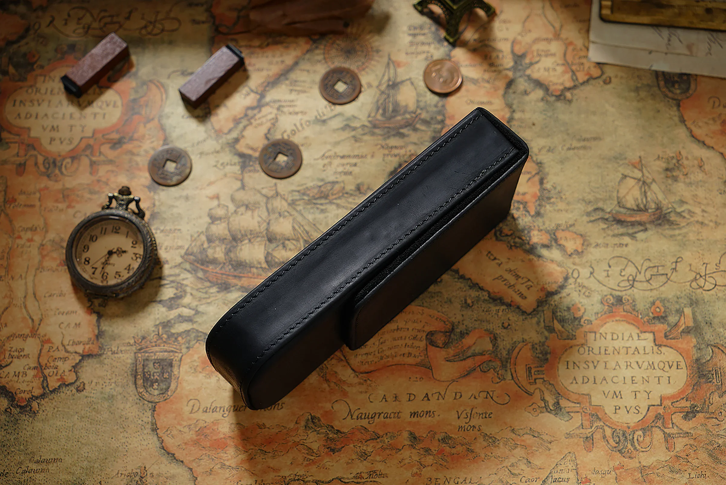 Genuine Leather Fountain Pen Case with Removable Pen Tray Holder for Three Fountain Ballpoint Rollerball Pens and Pencils - Image 26