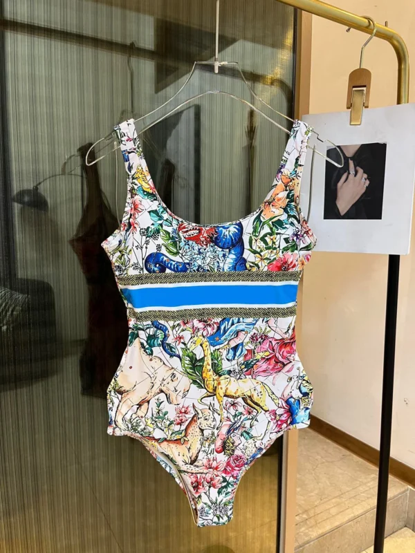 2025 Summer New Women's Retro Pattern Printed Personalized Sexy Open Back one-piece Swimsuit - Image 11
