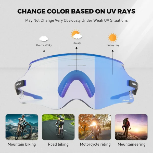 Kapvoe Red Photochromic Cycling Glasses UV400 Men Women Cycling Sunglasses Road Bicycle Goggle MTB Cycling Eyewear - Image 5