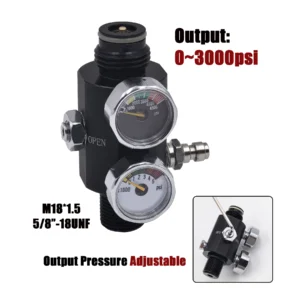 HPA Regulator with Pin Air Valve Regulated Output 0 to 3000psi M18*1.5, 5/8"-18UNF Dual Gauge Adjustable Pneumatic Fill Station