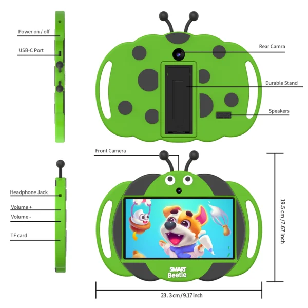 PRITOM Kids 7 inch Tablet for Kids 32GB ROM Android 13 Bluetooth, WiFi, GMS, Parental Control, Dual Camera, Shockproof Case - Image 2