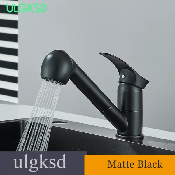 Matte Black 360° Rotation Pull Out  Brass Faucet Hot And Cold Water Mixer Sink Tap Wide Single Handle Kitchen Faucet Deck instal - Image 8