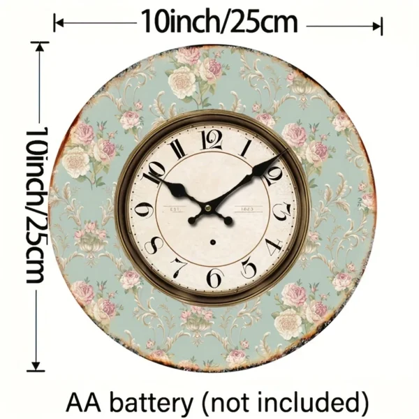 1pc Floral Round Wall Clock For Home Decor Living Room Rustic Clock Retro Clock AA Battery (not Included) - Image 4
