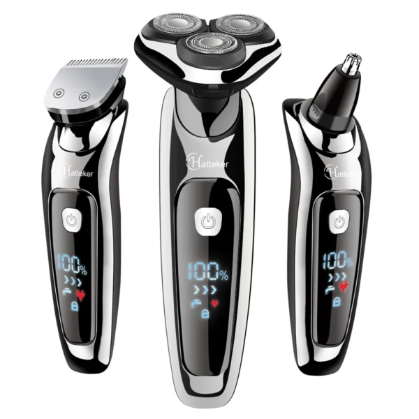 HATTEKER 3in1 Wet Dry Powerful Electric Razor Men Body Beard Hair Trimmer Rechargeable Electric Shaver Face Shaving Machine Kit