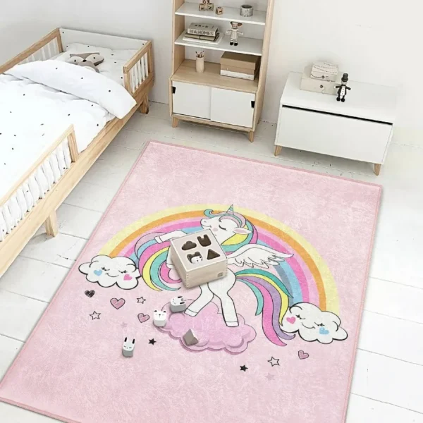 Sweet Unicorn Kids Room Rug Pink Girls Rugs Unique Kid's Carpets Washable Pink Baby Rugs Girls Room Decor Rectangle Kids Rugs - Image 4