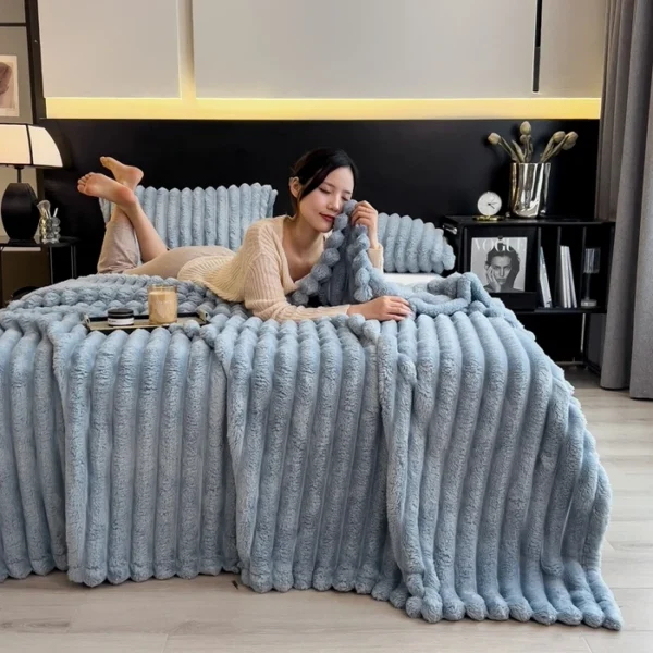 New Artificial Rabbit Plush Autumn Warm Blankets for Beds Soft Coral Fleece Sofa Throw Blanket Comfortable Thicken Bed Sheet - Image 13