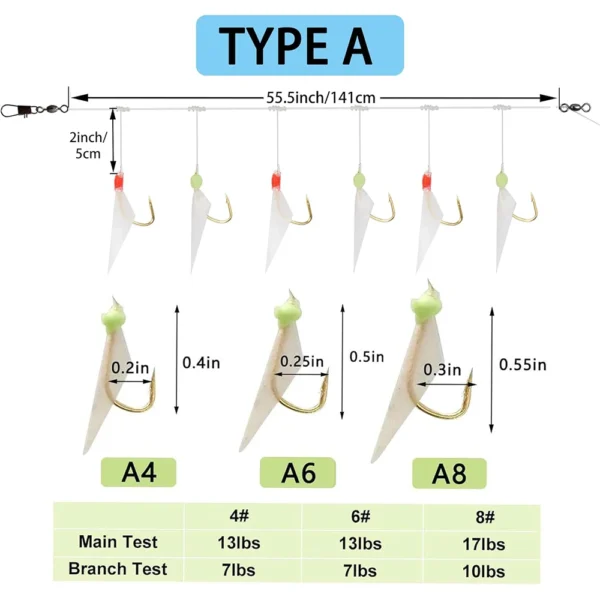 30Packs Fishing Lures Bait Rigs Luminous Fishing Rigs With Swivel Snap String Hooks for Freshwater Saltwater Real Fish Skin Rigs - Image 2