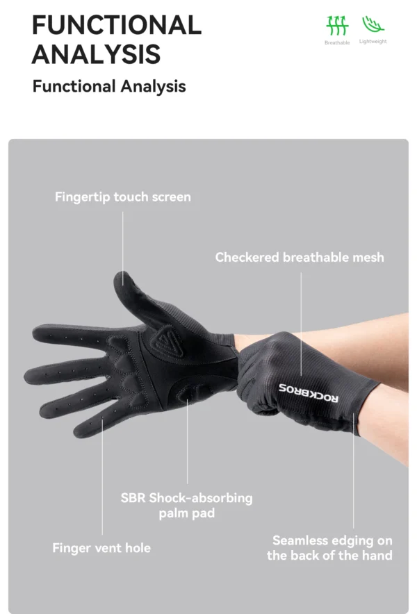 ROCKBROS Cycling Gloves SBR Shock Absorption Full Finger Bike Gloves Seamless Non-Slip Breathable Windproof Riding Gloves - Image 11