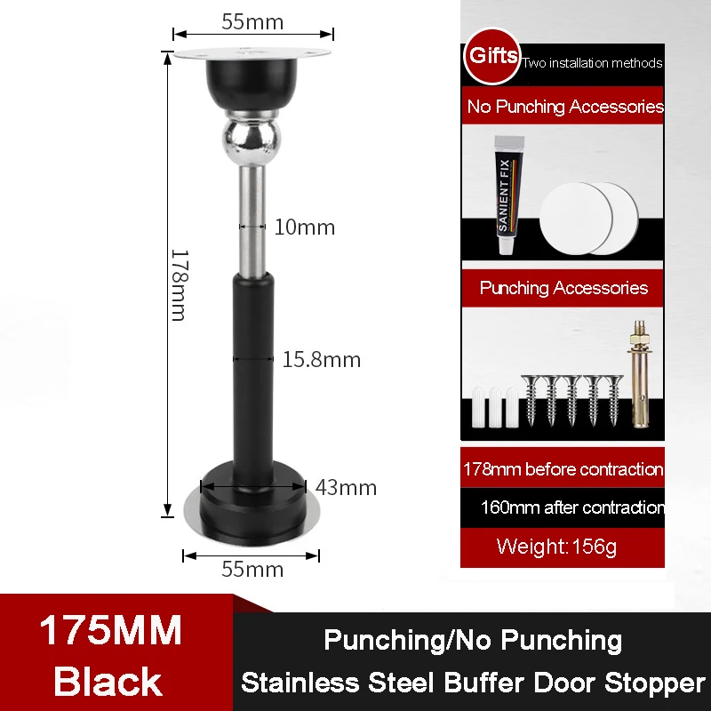 Hydraulic Buffer Door Stopper Stainless Steel Strong Magnetic Doorstop Floor Wall Mount Nail-free Anti-collision Mute Door Touch - Image 7