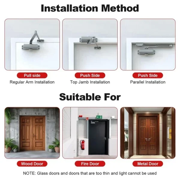 Commercial door closers, medium-sized automatic door closers with open-hold function, speed-adjustable door closers - Image 2
