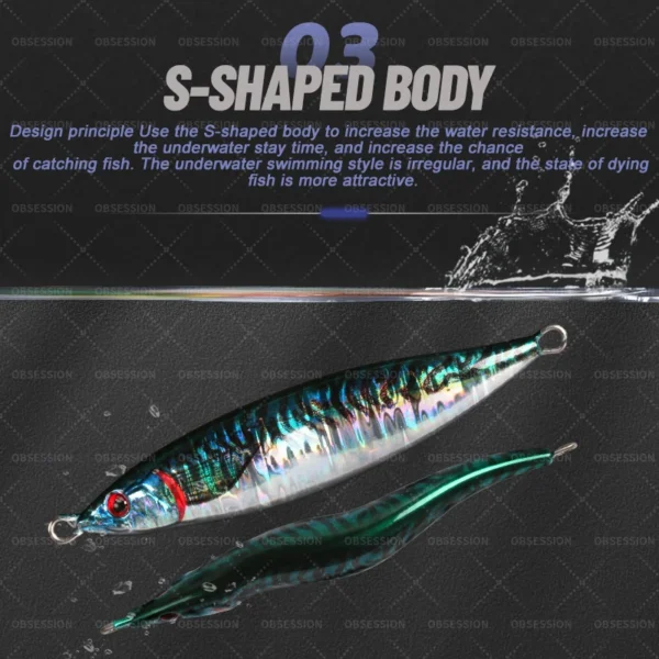 OBSESSION J81 160g 200g 300g 400g 3D Printing Laser S Shape Jigbait Boat Fishing Jigging Lure Metal Sea Fishing Pesca Jig Lures - Image 4