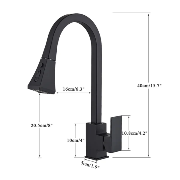 Matte Black Kitchen Faucets Pull Out Kitchen Sink Faucet Brass Stream Spray Two Water Modes 360 Degree Hot Cold Mixer Tap Crane - Image 6