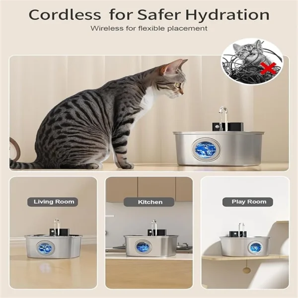 3.2L 5V USB  Recharge Cat Water Fountain Automatic Sensor Stainless Steel Cat Dog Water Fountain Multiple Pet Drinking Bowls - Image 2