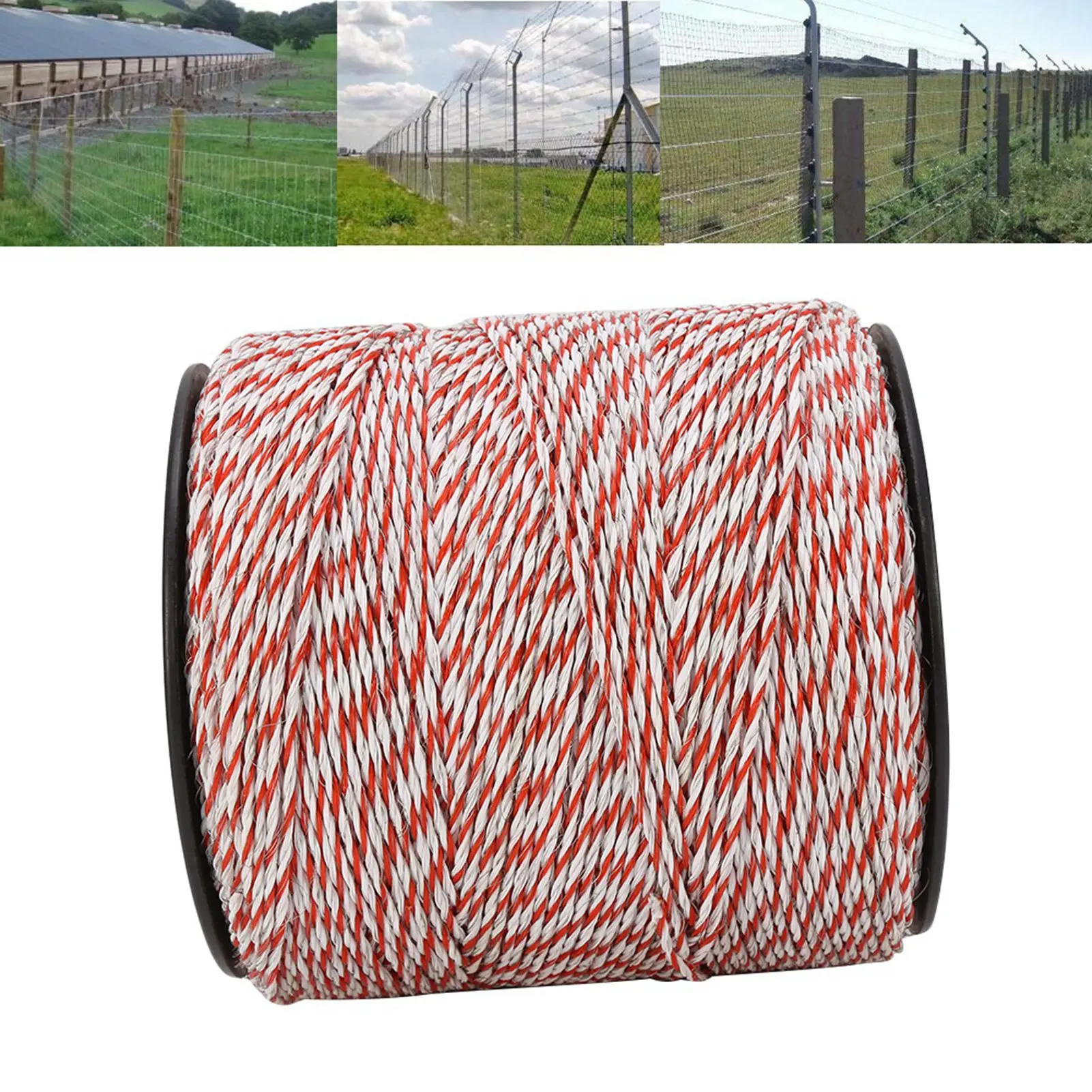 500M White& Red Electric Livestock Fence Wire Stainless Steel Conductive Rope Fence Wire Roll Fence Wire Electric Fence Wire