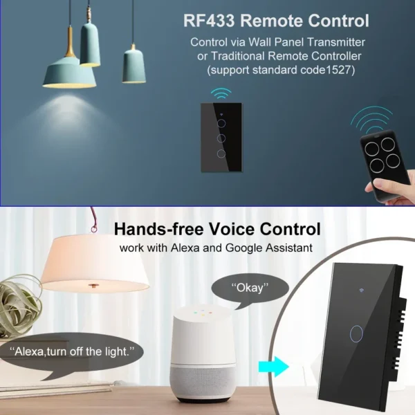 433 mhz WiFi Tuya Smart Remote Control Touch Light Switch RF for Lights Australia US BR IL Alexa 220V with no Null 1 2 3 4 Gang - Image 3