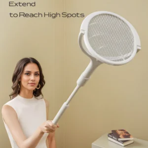 Rotary Pest Control Stick with Telescopic Rod - Indoor Outdoor Mosquito Swatter for Camping and Home Use