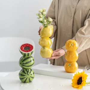 Ceramic Vase Orange Lemon Watermelon Fruit Fresh Flower Tabletop Centerpiece Home Living Room Office Decoration Desktop