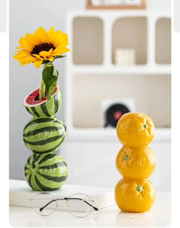 Ceramic Vase Orange Lemon Watermelon Fruit Fresh Flower Tabletop Centerpiece Home Living Room Office Decoration Desktop - Image 13