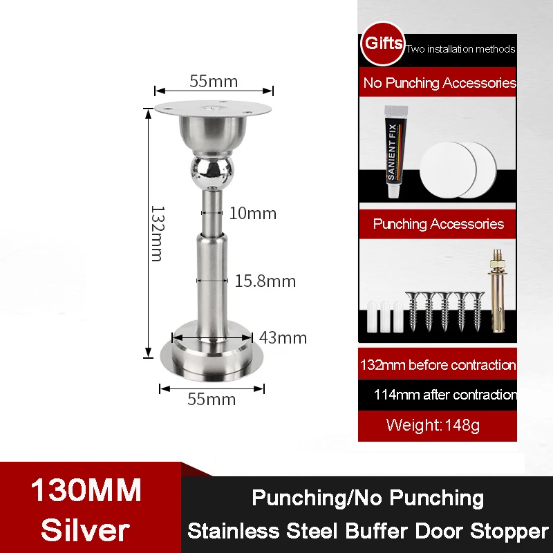 Hydraulic Buffer Door Stopper Stainless Steel Strong Magnetic Doorstop Floor Wall Mount Nail-free Anti-collision Mute Door Touch - Image 17