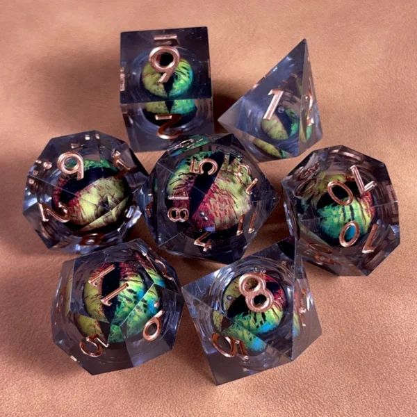 7PCS Polyhedral Crystal Liquid Core Dragon Eye DND Dice Set for Dungeon and Dragon Pathfinder RPG Role Playing Games Gift Toy - Image 21
