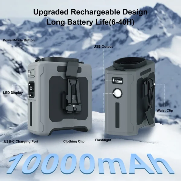 10000mAh Waist Fan Wearable Waist Fan 5 Speeds & Light 40H Hands-Free Cooling for Outdoor Jobsite Travel Long range for outdoor - Image 3
