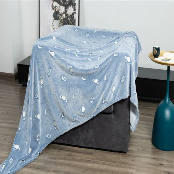 Luminous Blanket Geometric Print Unicorns Coral Fleece Blanket Glowing Stars Child Air Conditioner Thin Blanket Throw Home Sheet - Image 23