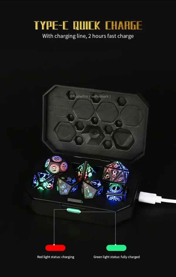 LED Dice Set for Dungeon and Dragon Cool DND Dice with Charging Box Rechargeable 7 Color Polyhedral Role Playing Dice - Image 13