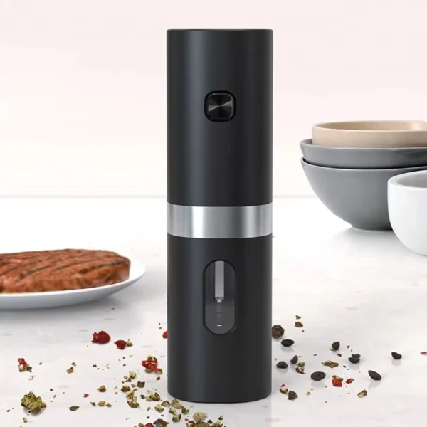 Electric Black Pepper Grinder, Automatic Adjustable Coarseness Salt and Pepper Mill Battery Operated Refillable Stainless Steel
