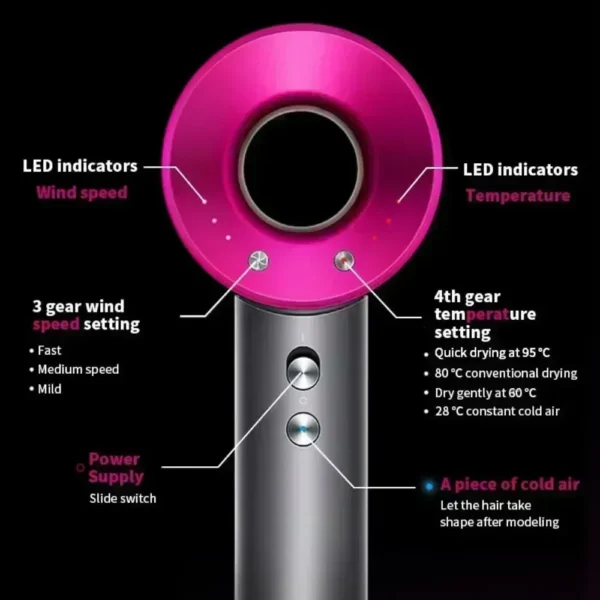 5 in 1 Professional Hair Dryer, with Hot and Cold Air Functionality - Lightweight and Thermostatic Styling Tool for Smooth Hair - Image 5