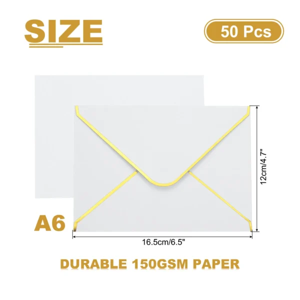 50/100Pcs A6 Envelopes 4x6 Card V Flap Envelope Round Edge Valentine Envelopes with Gold Border for Office Wedding Invitations - Image 12